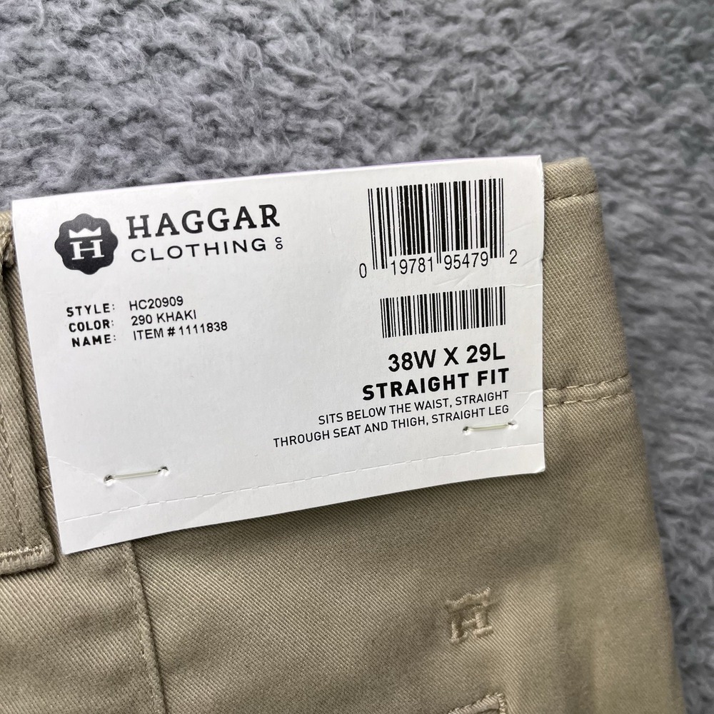 Haggar Chino Pants Mens 38x29 Khaki In Motion Stretch Straight Fit NWT - Picture 4 of 15